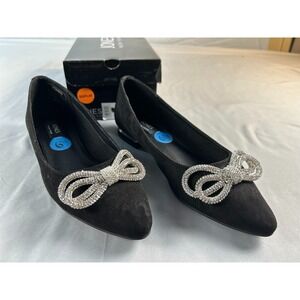 Jones New York Quennelle Women Flats 6.5M Black Bow Rhinestone Ballet Shoes